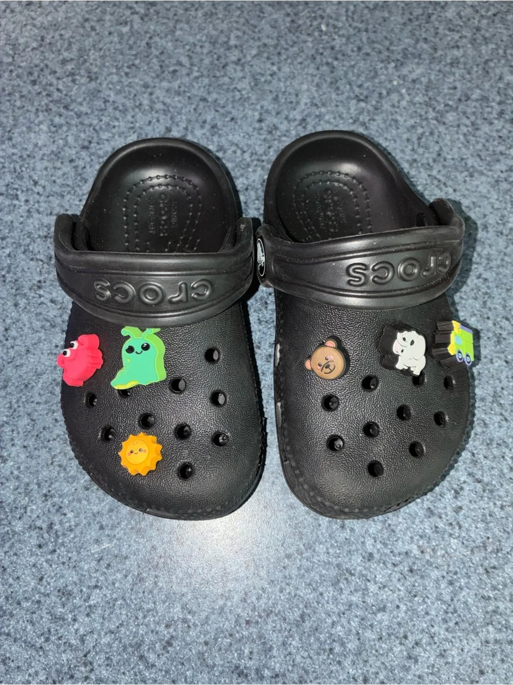 CROCS Black Kids Clog Sandals with Colorful Character Charms